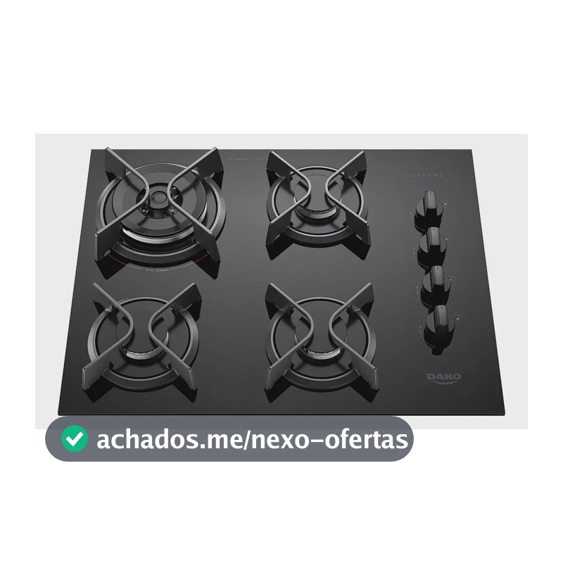 Dako Cooktop Supreme Fogão Gás 4 Boca Mesa De Vidro Tripla Chama Preto