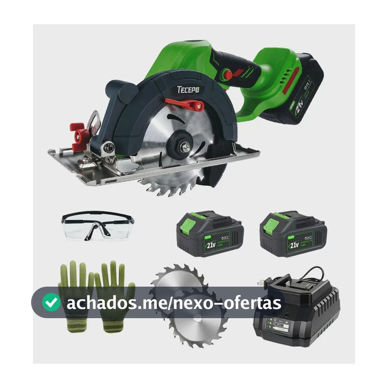 Serra Circular Elétrica Sem Fio Tecepo Com 2 Baterias De 21v Verde-limão 60hz