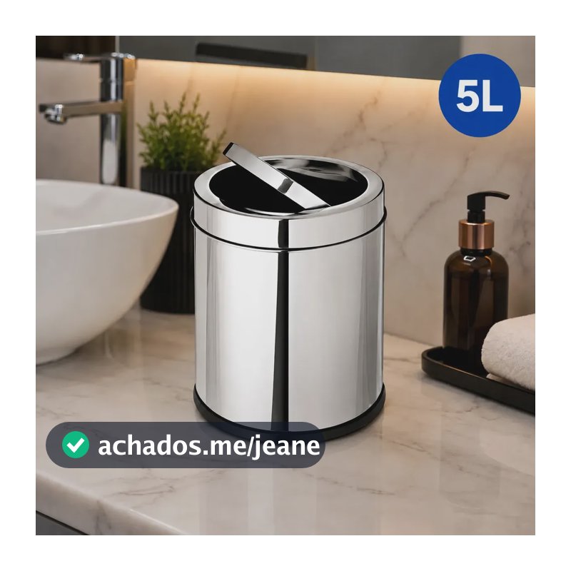 Lixeira Inox com Tampa Basculante Base Antiderrapante 5 Litros para Banheiro Cozinha Escritório Cesto de Lixo em Aço Inox Prateado cor Cinza 5L Pítia