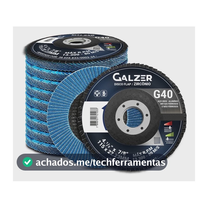 Kit com 10 Discos Flap de Desbaste Galzer para Metal Grão 40