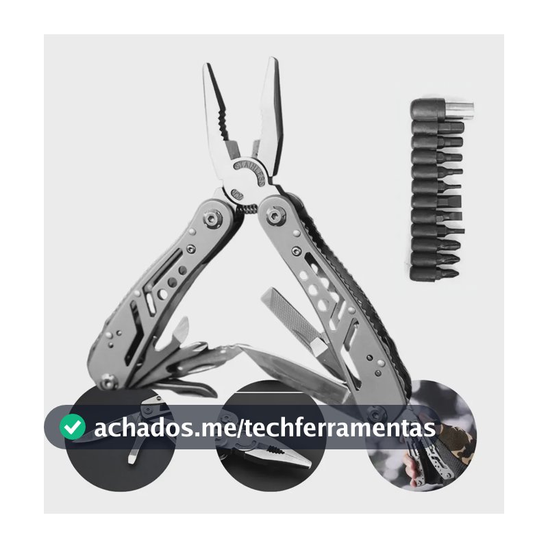 Alicate Canivete Tático Aço Inox 25 Funções Ferramenta Preto
