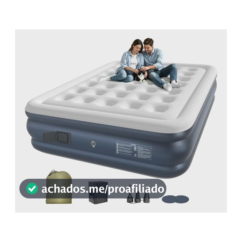 Ecozendsy Colchão Inflável Casal Queen Size com Bomba Recarregável Embutida para Camping 200x154x43cm