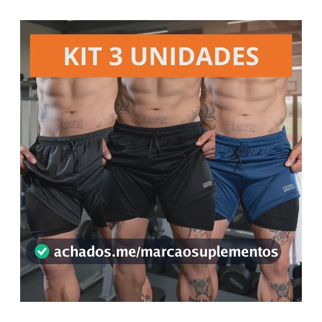 Kit 3 Shorts Masculino 2 Em 1 Compressão Rock Saints