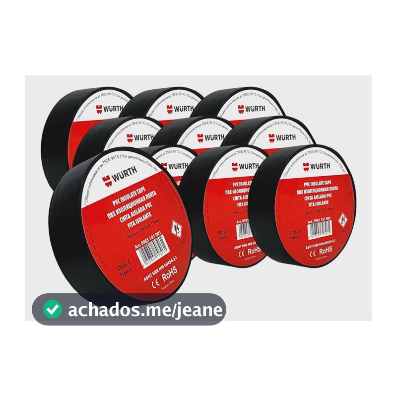 Fita Isolante Preta 18mm X 10m Wurth - Kit C/10 Unidades