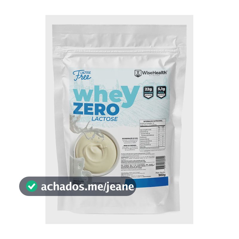 Whey Protein Zero Lactose 900g - Wisehealth Sabor Chocolate branco