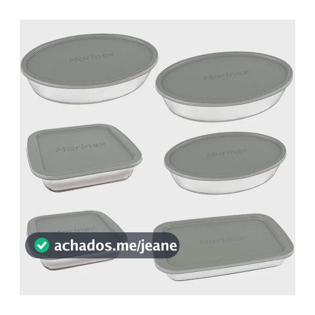 Conjunto Assadeiras 6 Peças de Vidro com Tampa Cinza - Marinex