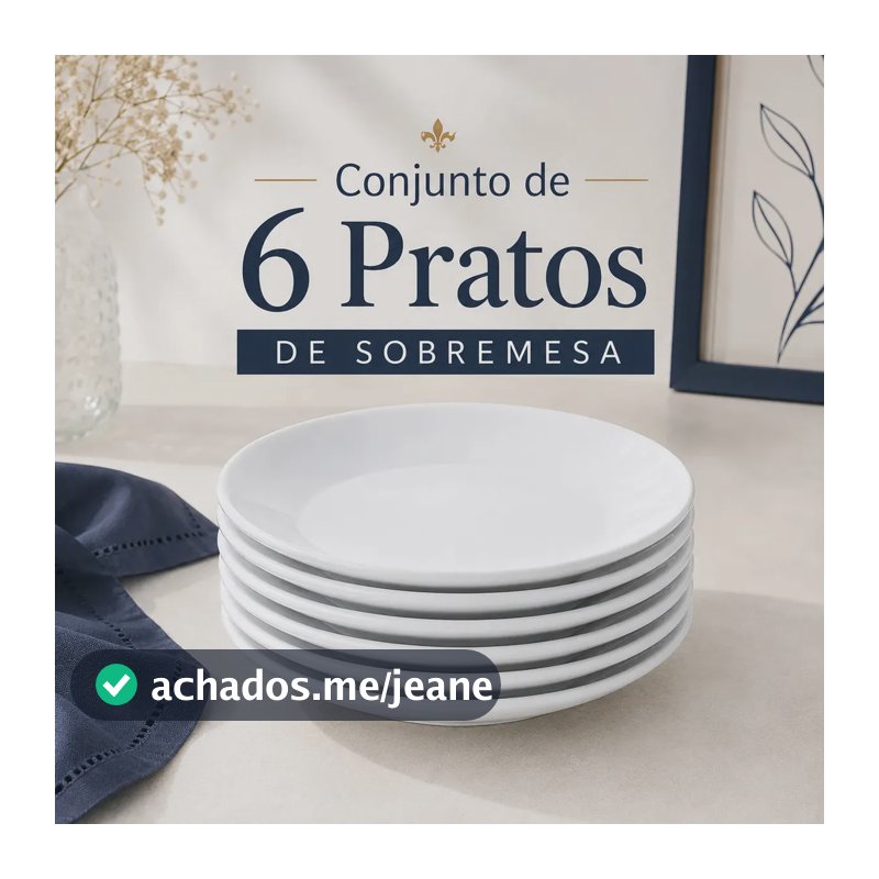 Jogo De Pratos De Sobremesa 6 Peças Opaline Porcelana Redondo Fundo Restaurante Hotel Mesa Posta Dia a Dia Resistente 17,5cm Liso Branco AmgrAngels