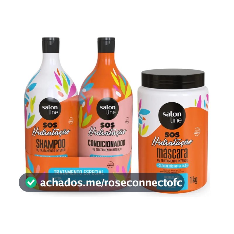 Kit Shampoo E Condicionador 1l + Máscara 1kg Sos Hidratação com Óleo de Rícino Linha de Tratamento Cabelos Danificados