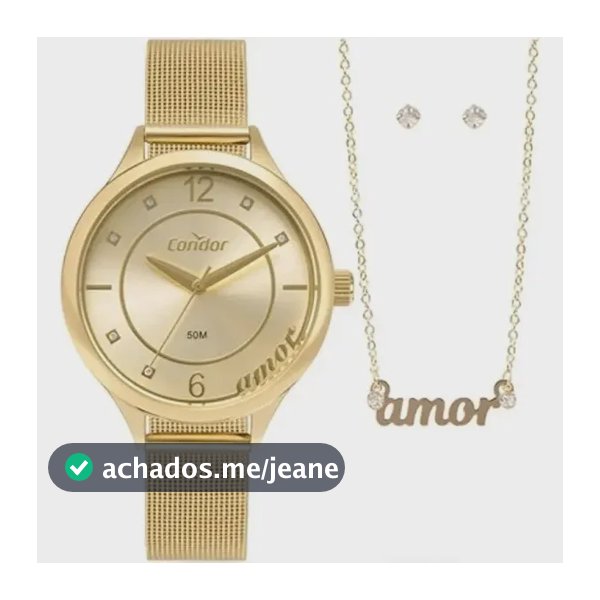 Relógio De Pulso Condor Mimos E Sutilezas Co2035nbp Kit 3 Pçs Dourado Feminino