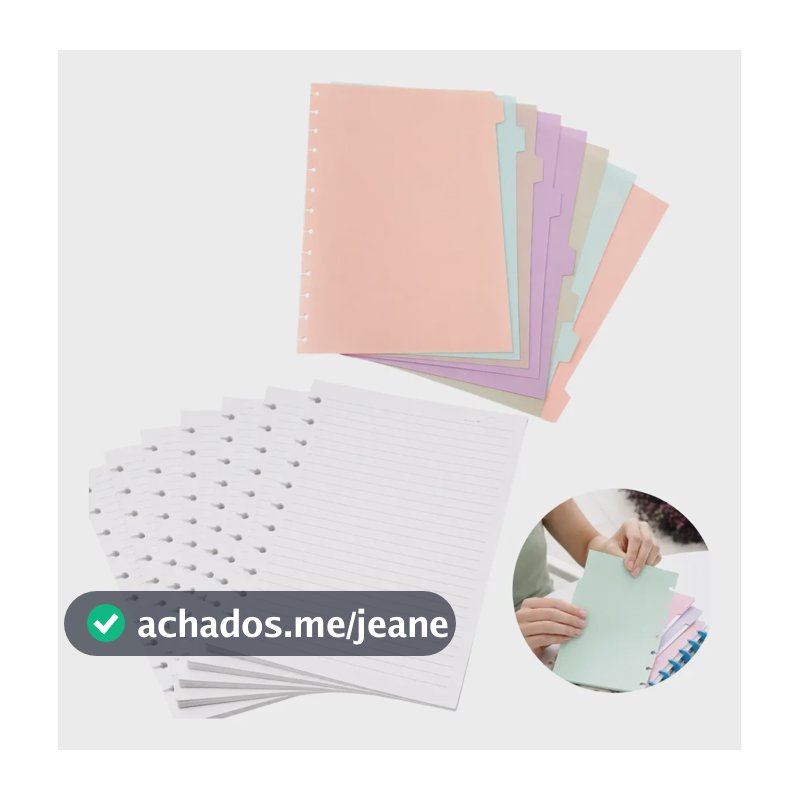 Kit Refil Caderno Inteligente 80 Folhas + 8 Divisórias A4