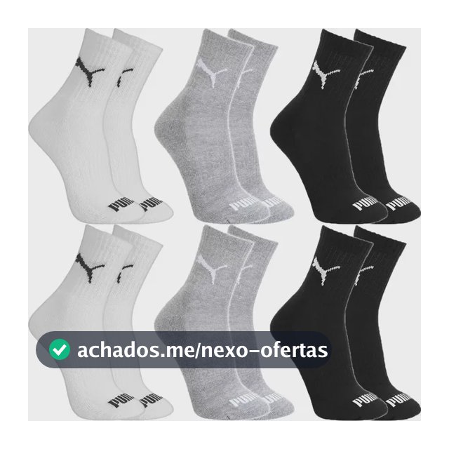 Kit 6 Pares Meias Puma Cano Médio Alto Atoalhada Original