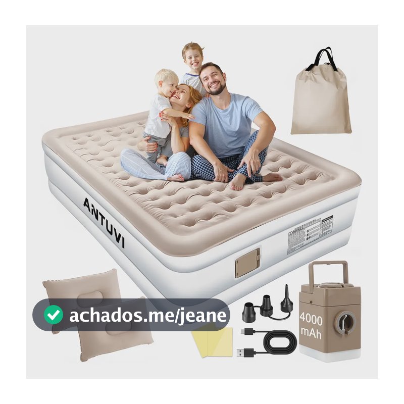 Colchão Inflável Queen Com C/ Bomba Bivolt Usb+2 Travesseiro Cáqui