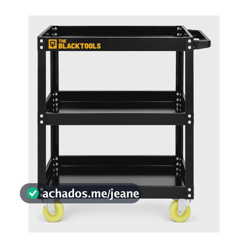 Carrinho De Ferramentas 3 Prateleiras Com Rodízios Até 120Kg Mecânicos Oficinas Preto BCM400 The Black Tools