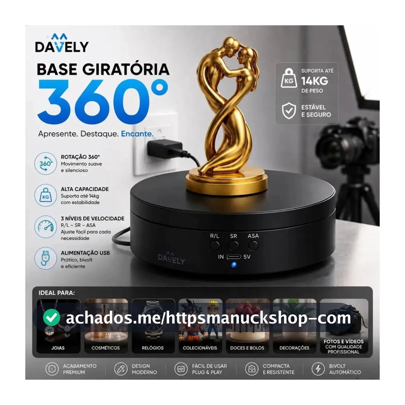 Suporte Giratório Preto 360° Fotografia E Exposição 1.4kg Base Para Fotografia Ou Exposição Joias Produtos Esculturas Doces E Bolos Giratório Com 3 Níveis De Velocidade Marca Davely