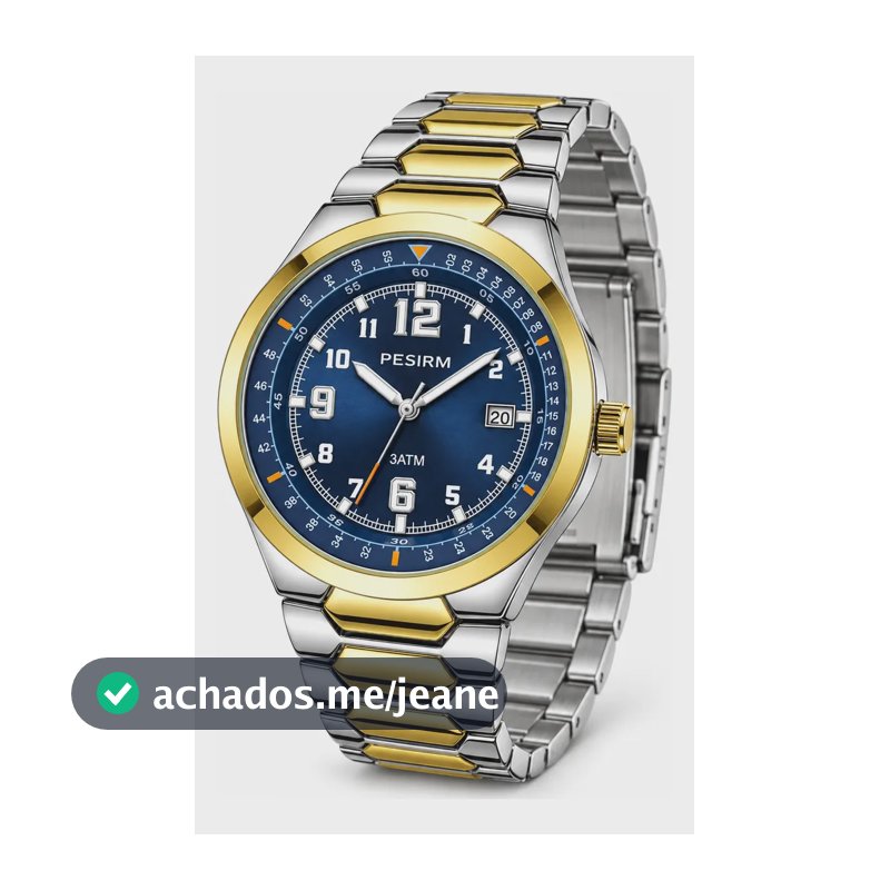 Relógio De Pulso Masculino Social Quartzo Com Calendário  Prata E Ouro Azul