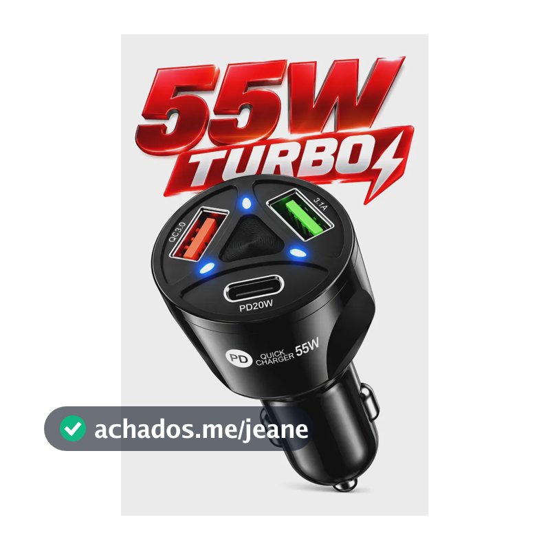 Carregador Veicular Turbo 55w Usb C + Usb Quick Charge 3.0 Preto