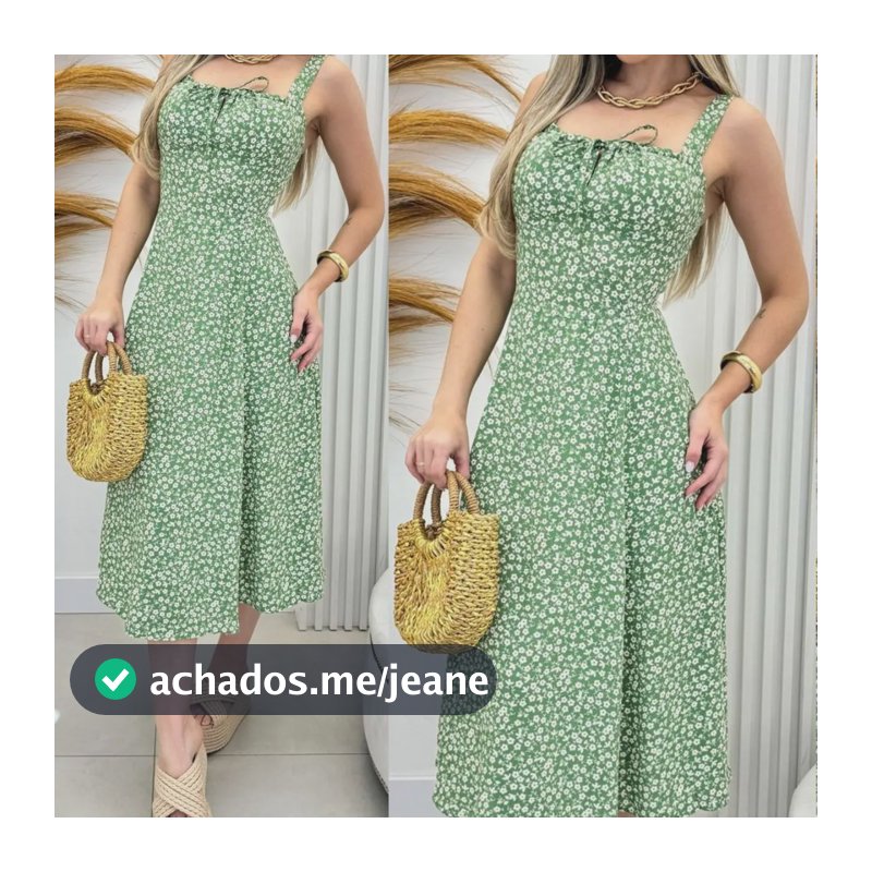 Vestido Midi Com Fenda Lateral Moda Verão Verde Florido G