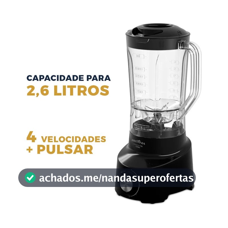 Liquidificador Britânia 2,6L 4 Velocidades Preto Diamante 1100