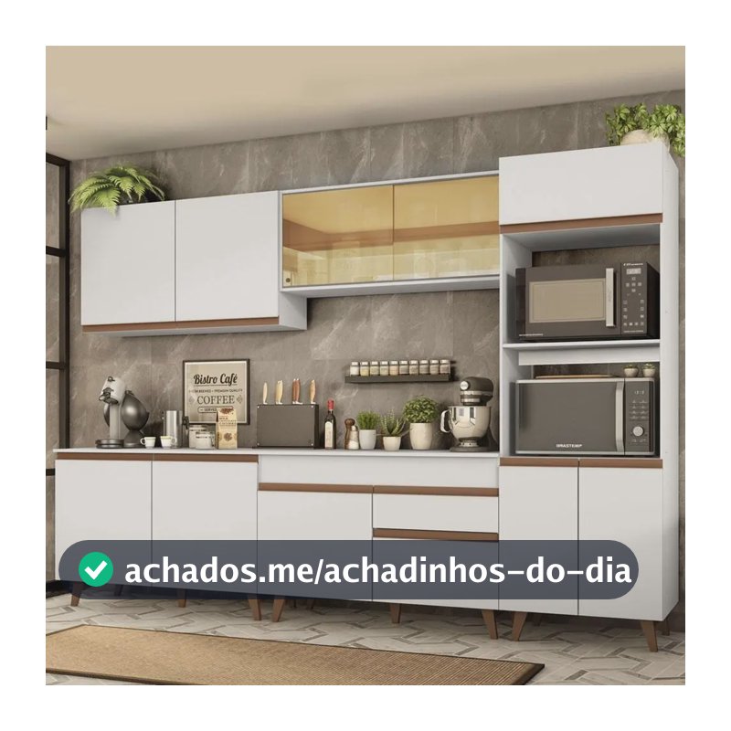Armário De Cozinha Completa Modulada com Balcão para Cooktop Madesa Reims GRRM31000109 Com Armário Branco