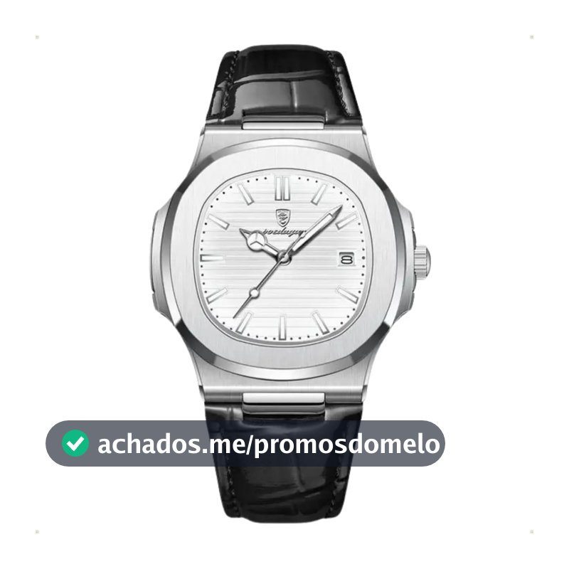 Relógio Classic Vintage Suíço Masculino Em Couro Esportivo Correia Preto Bisel Prateado Fundo Branco