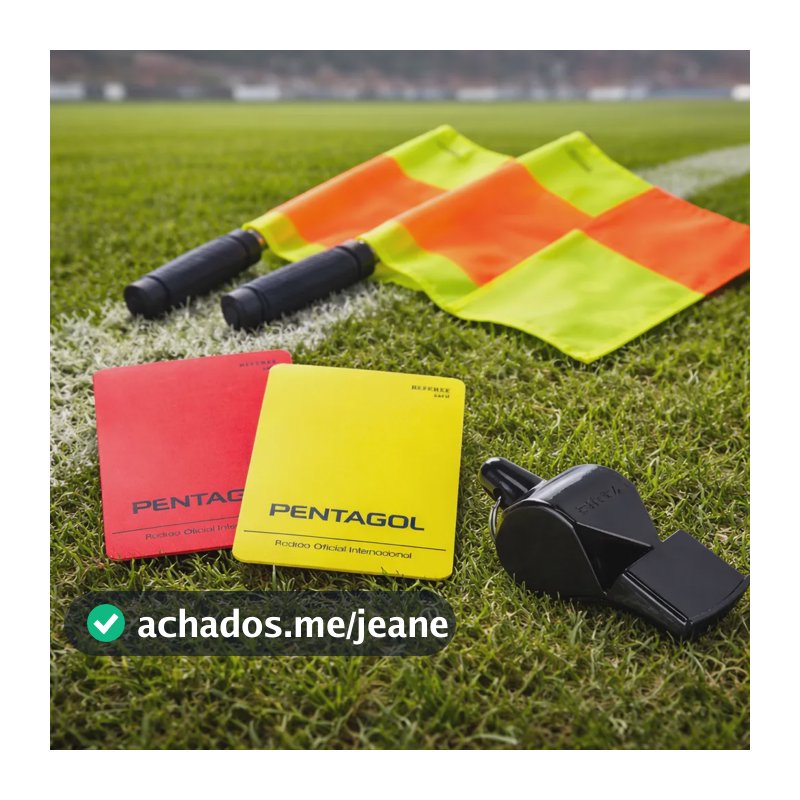 Kit Árbitro Futebol Campo Bandeiras Cartões Apito Arbitragem