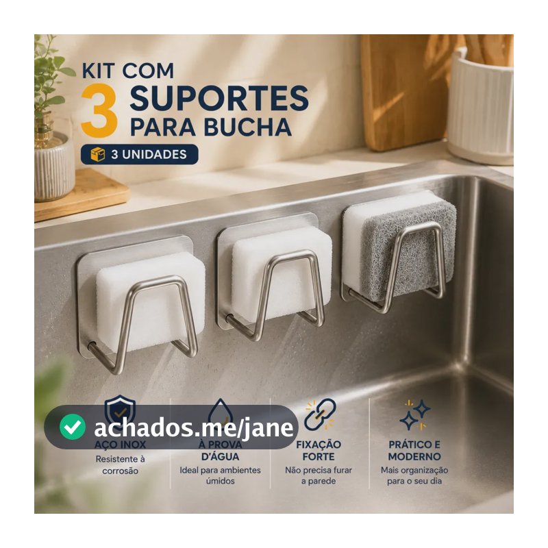Kit 3 Suporte Porta Bucha Esponja Para Pia Cozinha Organizador Com Gancho Aço Inox Prata