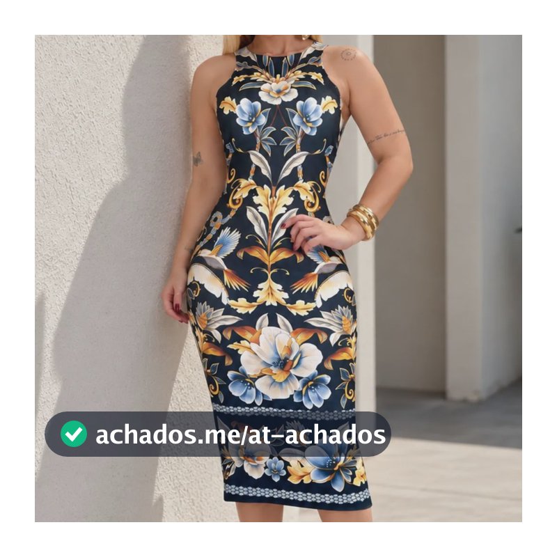 Vestido Feminino Midi Elegante Casual Floral Noturno Estampado Único 36-42