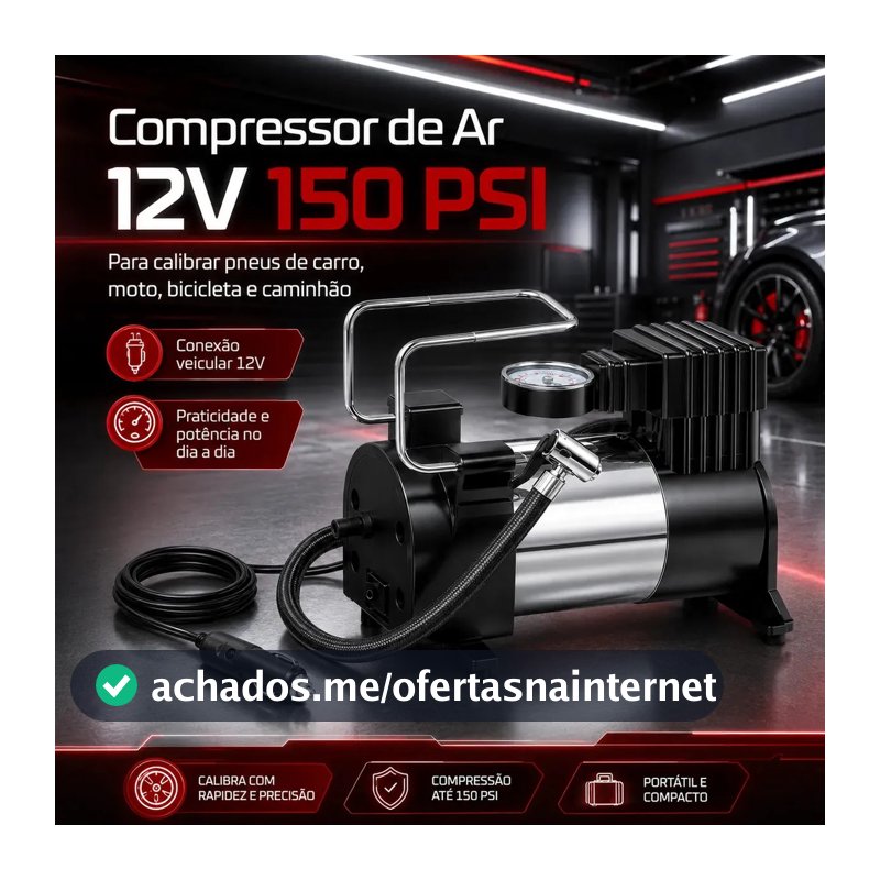 Compressor de Ar Portátil Digital para Carro, Moto e Bike