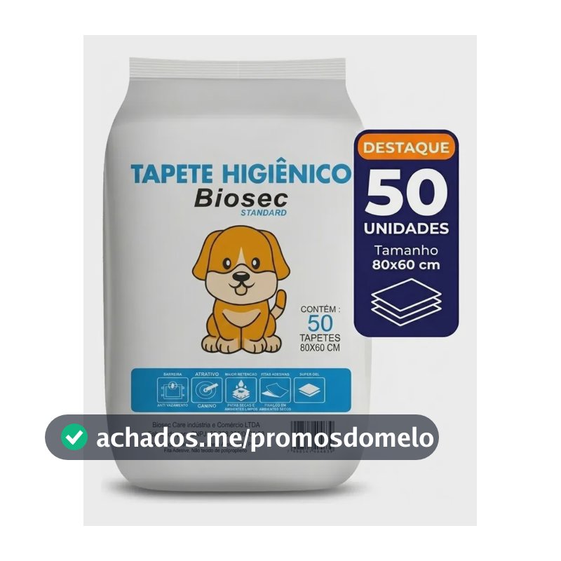 Tapete Higiênico 50 Unidades 80x60 biosec descartável para cachorro pet cão absorvente manta fralda com fita adesiva antiodor