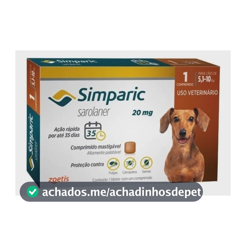 Simparic Antipulgas 20mg 1 Comprimido para Cães 5 a 10kg Zoetis