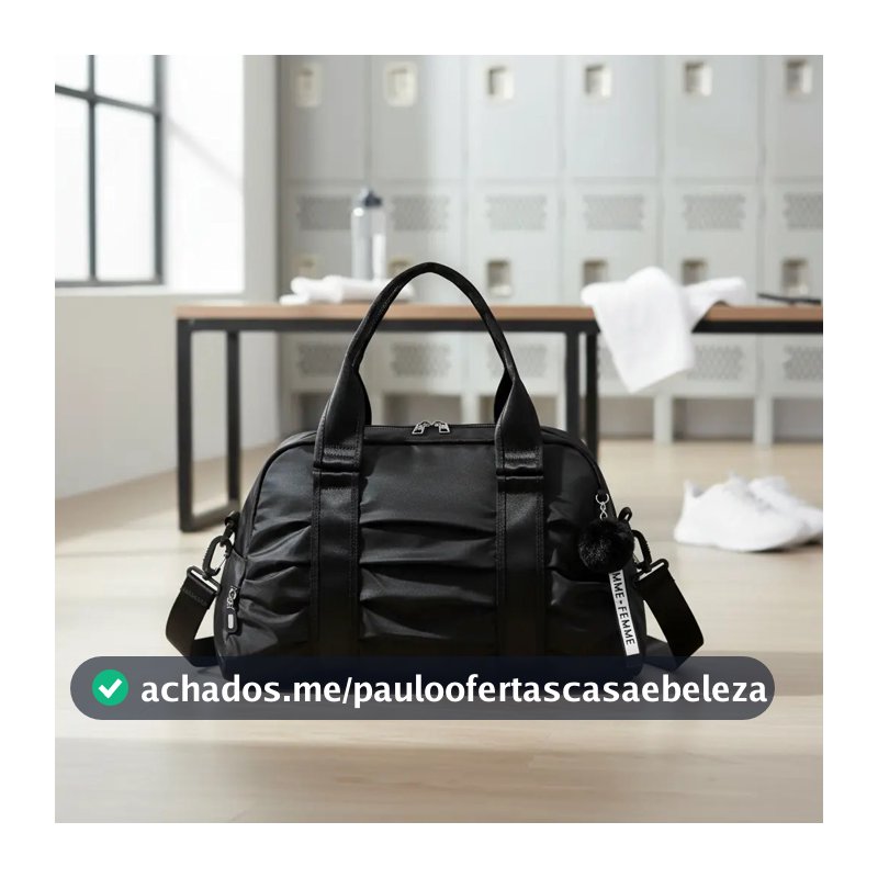 Bolsa Feminina Esportiva Transversal Blogueira Fitness Para Academia Com Chaveiro Pompom Cor Preta