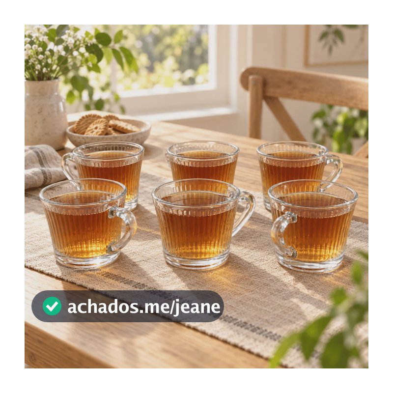 Jogo 6 Xícaras Sino Canelada 185ml Vidro Transparente Cafe