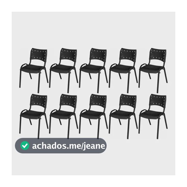 Kit 10 Cadeiras Iso Base Preto Escritório Igreja- Preto