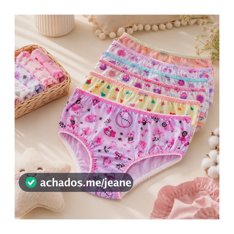 Kit 10 Calcinhas Infantil Feminina Algodão Estampada Multicolorido Florido Gg