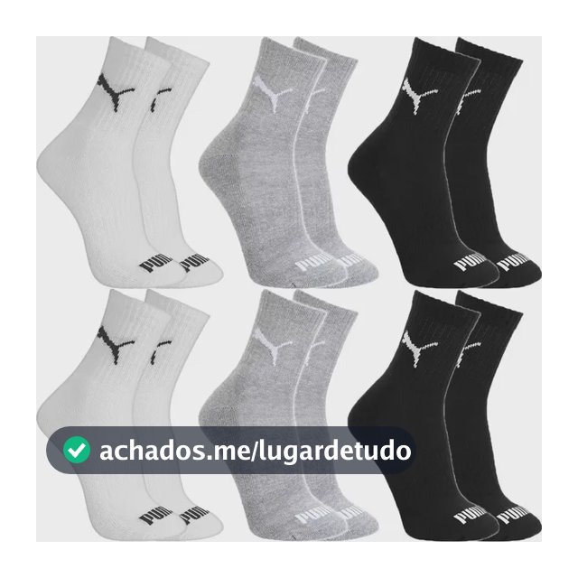 Kit 6 Pares Meias Puma Algodão Cano Médio Alto Atoalhado