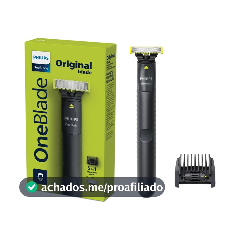 Barbeador e Aparador Elétrico Philips OneBlade com Pente 5 em 1, Sem Fio e À Prova D'Água - QP1425/10
