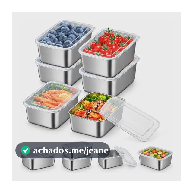 Potes 6 Peças Inox Com Tampa Para Geladeira Prateado