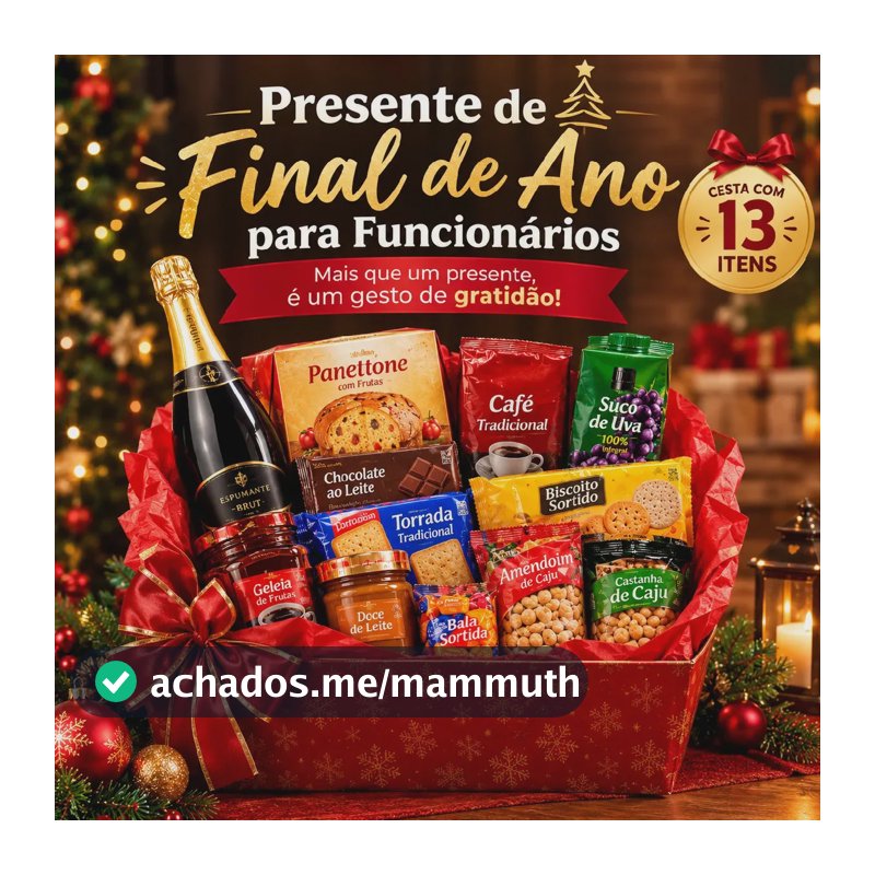 Cesta Natal Calvo Presente Final Ano Funcionários Empresas Cesta Vinho Espumante 13 Itens Brindes Doação Hxrd