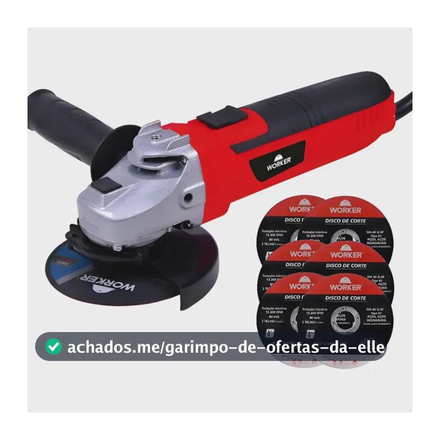 Esmerilhadeira Lixadeira Angular 650w 4.1/2 6 Discos Worker Vermelho 50 Hz/60 Hz