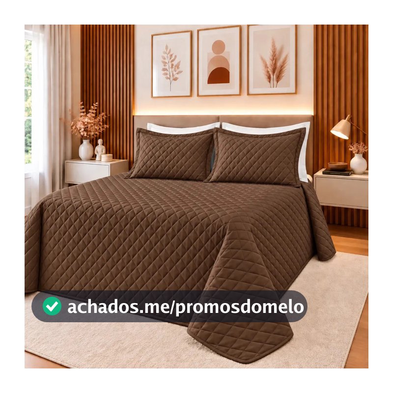 Cobre Leito Slim Queen Matelado Colcha Confortável Premium Marrom