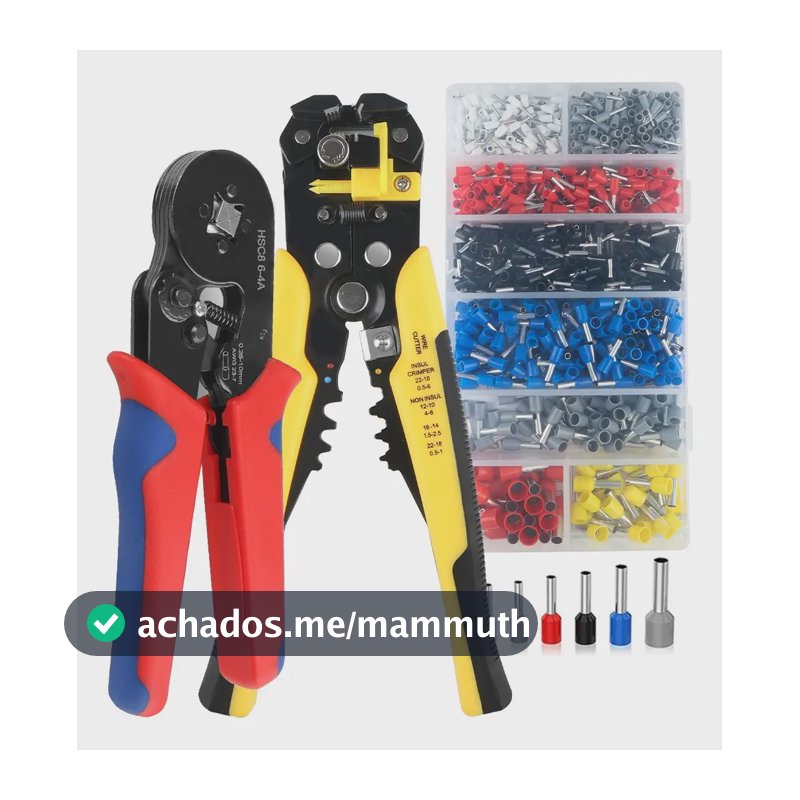 Alicate Crimpar + Descascador + Terminais Ilhós 0,25 A 10mm 1 Alicate Azul E Vermelho E 1 Alicate Amarelo