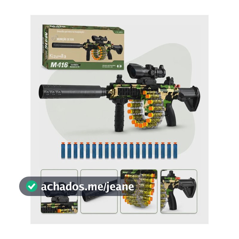Pistola de Brinquedo M416 Semi Automática com Tambor Giratório de 6 Disparos e Mira Arma de Brinquedo Lança Dardos com 20 Dardos de Espuma e Ventosa 30cm Infantil Kizumba