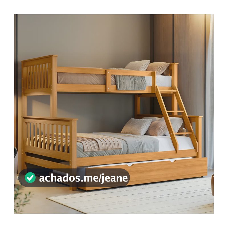 Treliche Madeira Maciça Casal Woodstore C/ Auxiliar Solteiro Mel