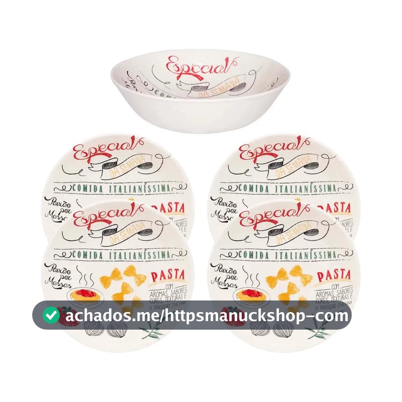 Kit Louças Para Massas 5 Peças Cerâmica Pratos Tigela Oxford