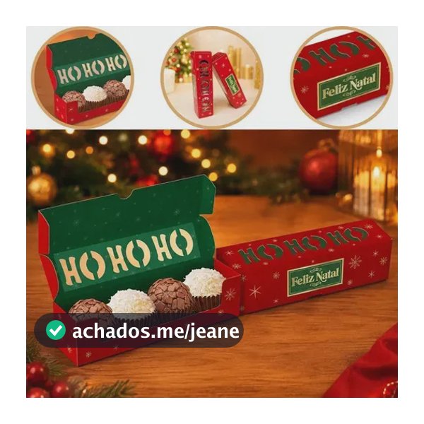 Kit 10 Caixa Ho Ho Ho Com Visor Para 4 Doces Linha FELIZ NATAL Brigadeiro Confeitaria Lembrancinha Chocobraz 6164