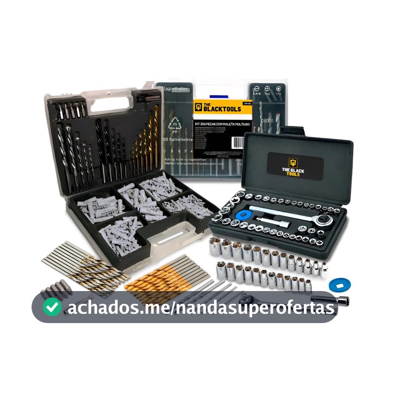 Jogo De Brocas Buchas E Bits Com 300 Peças E Maleta + Kit Chaves Catraca Reversível 40 Peças The Black Tools