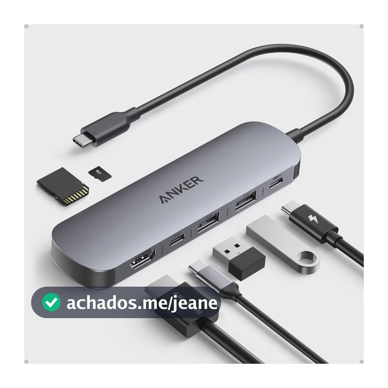 Hub Usb C 7 Portas Em 1 Anker Adaptador Multiporta para Notebook, HDMI 4K@60Hz, Até 85W, 3 portas USB-A e USB-C 3.0, Leitor de Cartões SD/TF, Compatível com Thunderbolt para MacBook, Windows e Mais