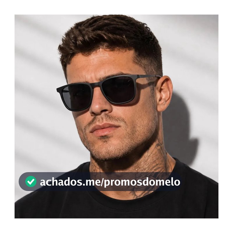 Óculos Sol Quadrado Masculino Leaf Metal Acetato Proteção Uv Armação Preta/ Lente Preta (oculos Preto Masculino, Oculos Preto De Homem)