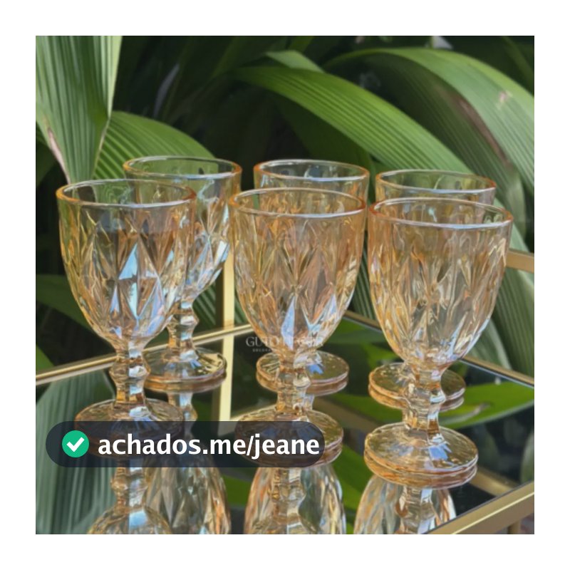 Jogo 6 Taças De Vidro Diamond 325ml Dourada Ambar Luxo Dourado-escuro