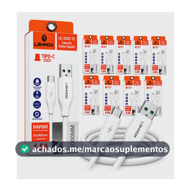Kit 10 Cabos Usb Tipo C Carregador E Dados Rápido Atacado Branco